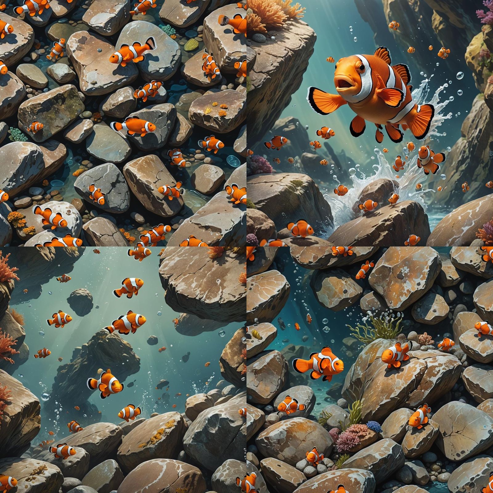 Clownfish Leap: Hyperrealistic Splash Art of Marine Life