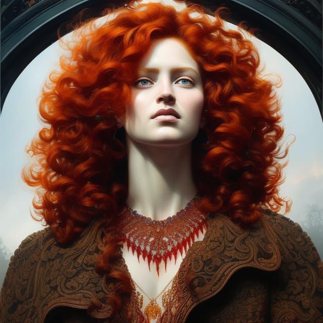 Red-Headed Goddess Portrait in Hyperrealistic Style