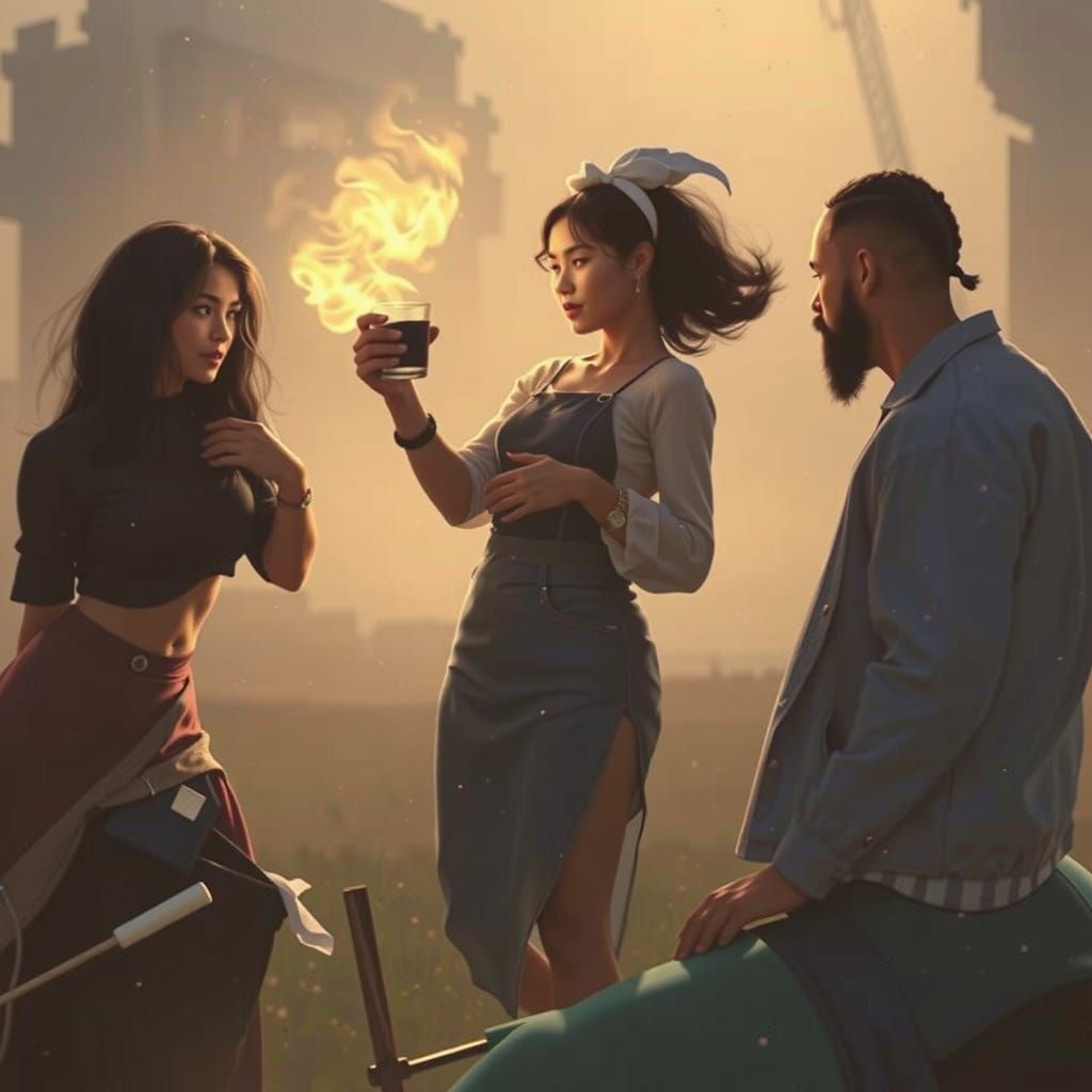 Friends Enjoying Barbecue in Dynamic Lighting