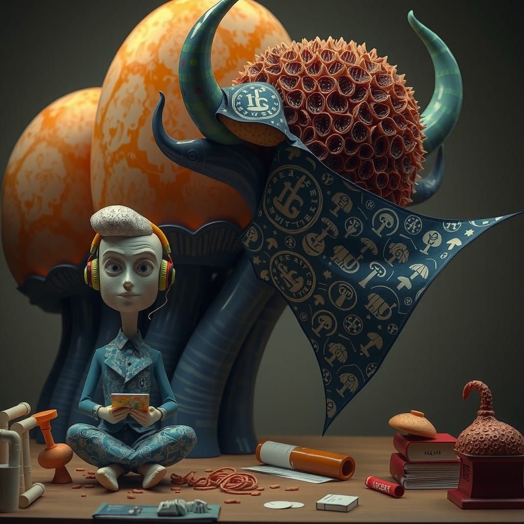 Whimsical Mushroom Sculpture in Retro-Chic Style