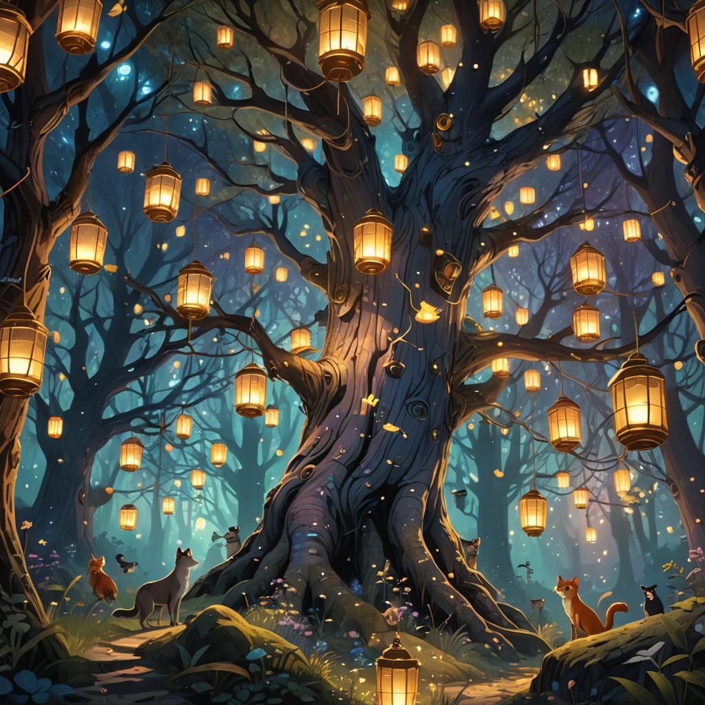Glowing Forest Gathering in Fantasy Concept Art