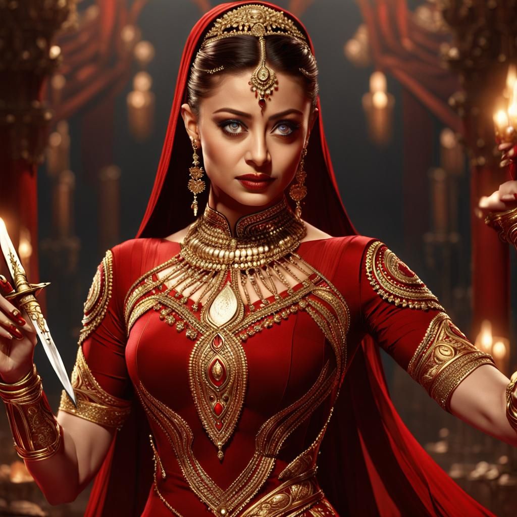 Fantasy Assassin in Red Dress, Detailed Matte Painting