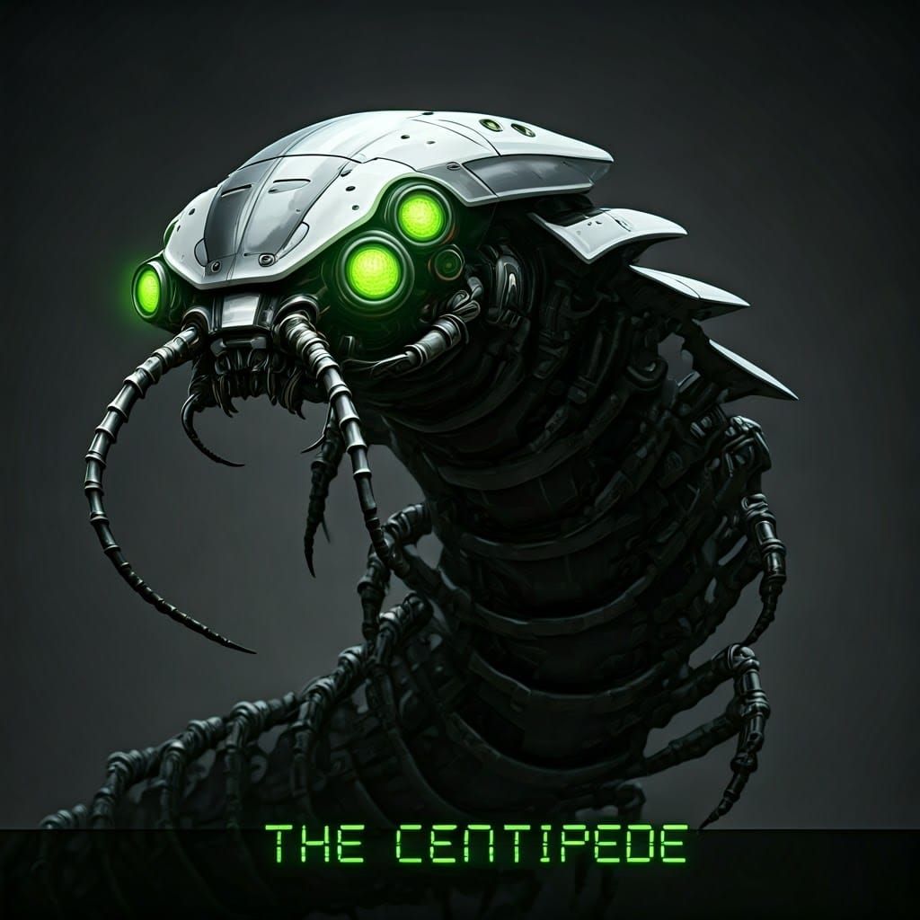 Cyberpunk Robotic Centipede in Shiny Black and White