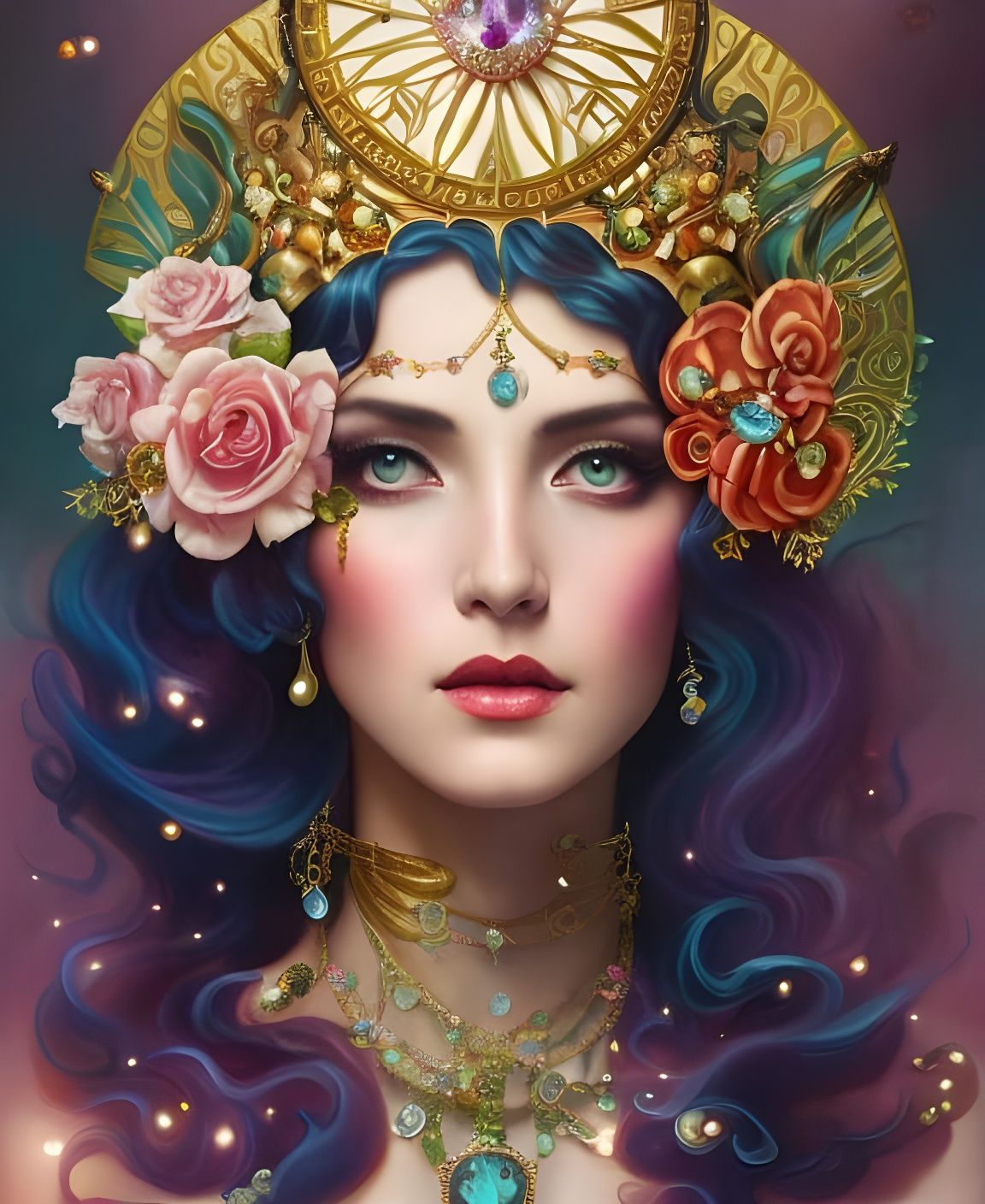 Cosmic Latina Goddess with Swirling Ornamentals
