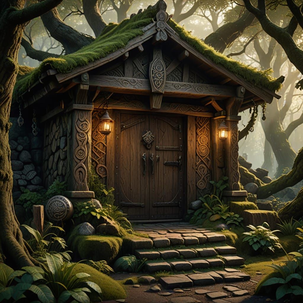 Epic Viking Warrior Enters a Mystical Dugout House