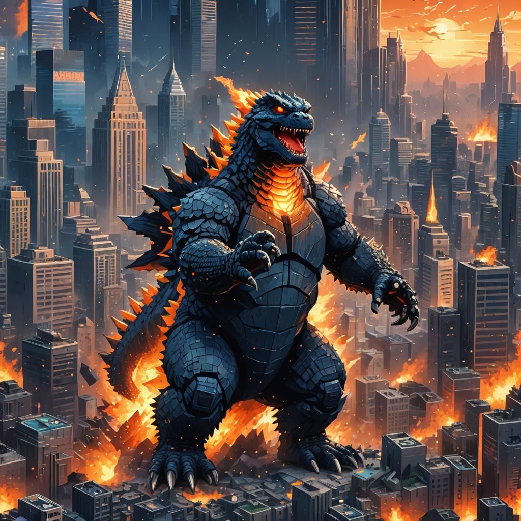 Pixel art 16 bit Godzilla