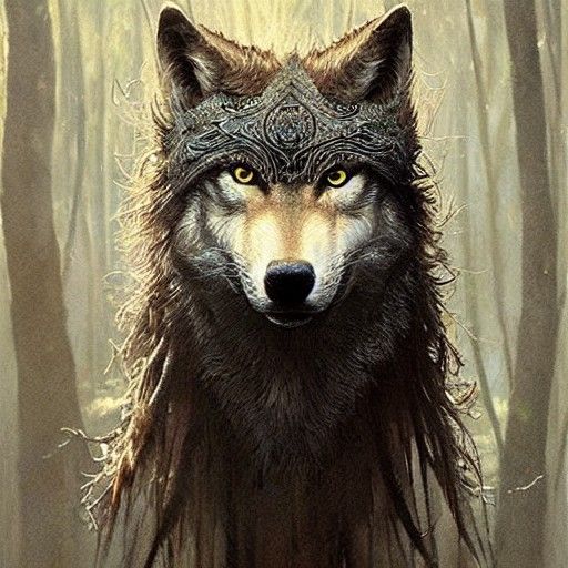 Goddess of the Wild with Wolf, Hyperrealistic Art