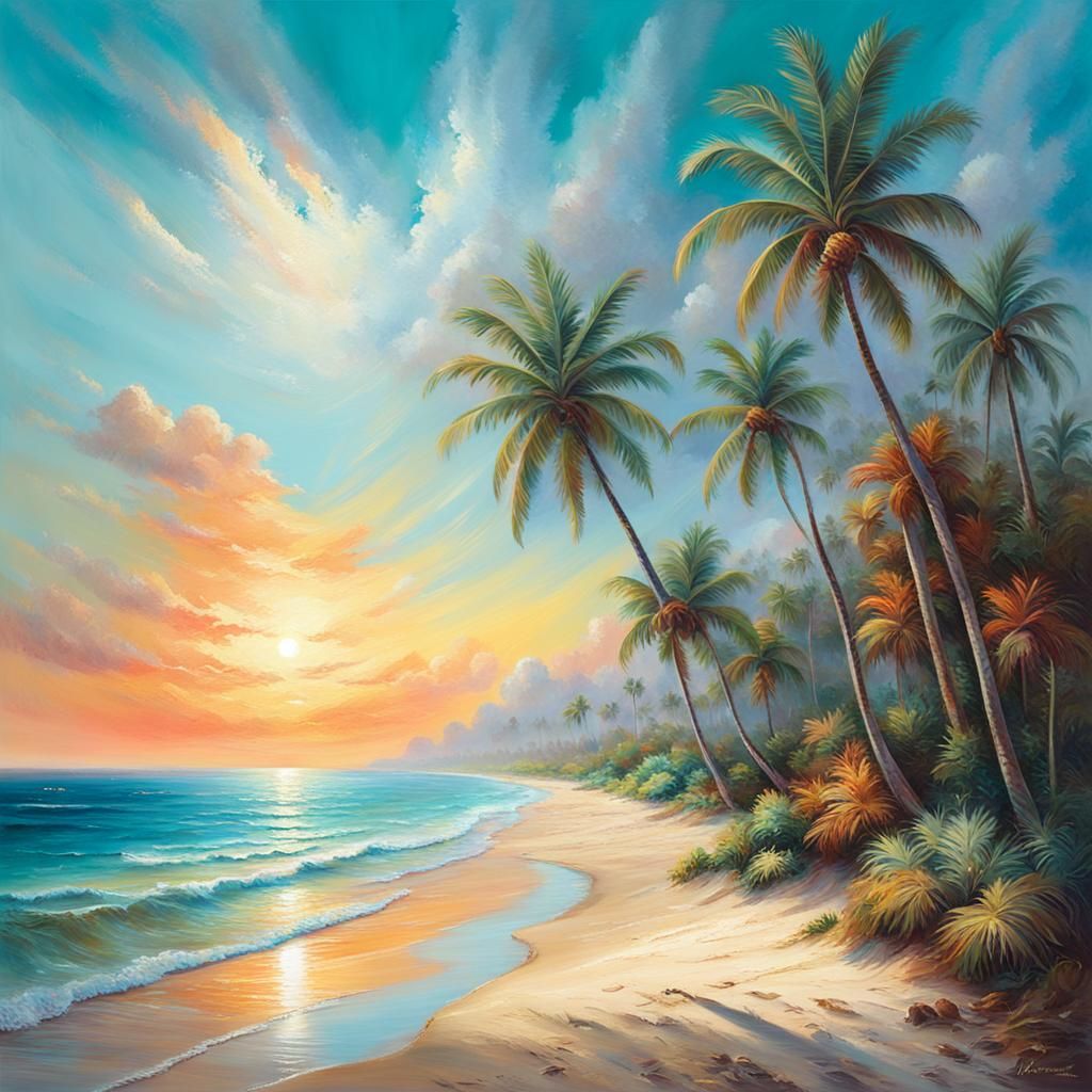 Luminous Beach Scene Painting in Vivid Colors