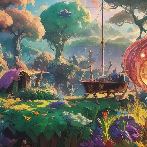 Surreal Floating Bed in Dreamlike Anime Style