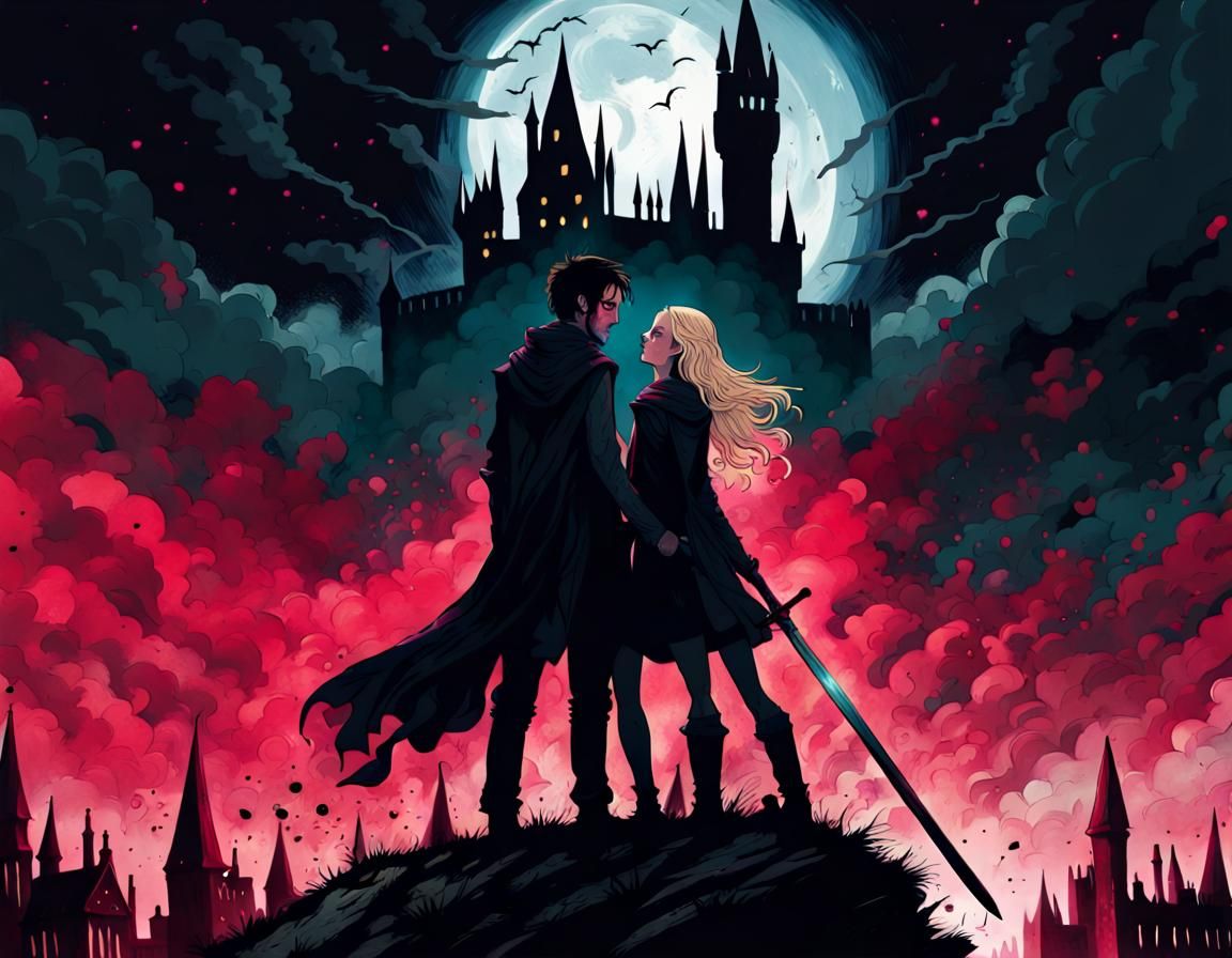 Passionate Embrace Amidst Hogwarts Battle