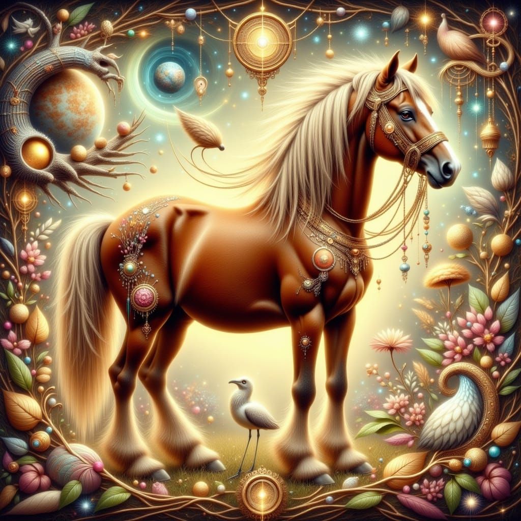 Majestic Brown Horse in Zodiac Whimsy