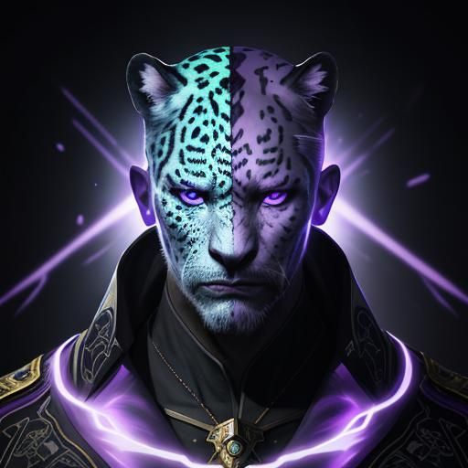 White Jaguar in UV Light: A Digital Art Portrait