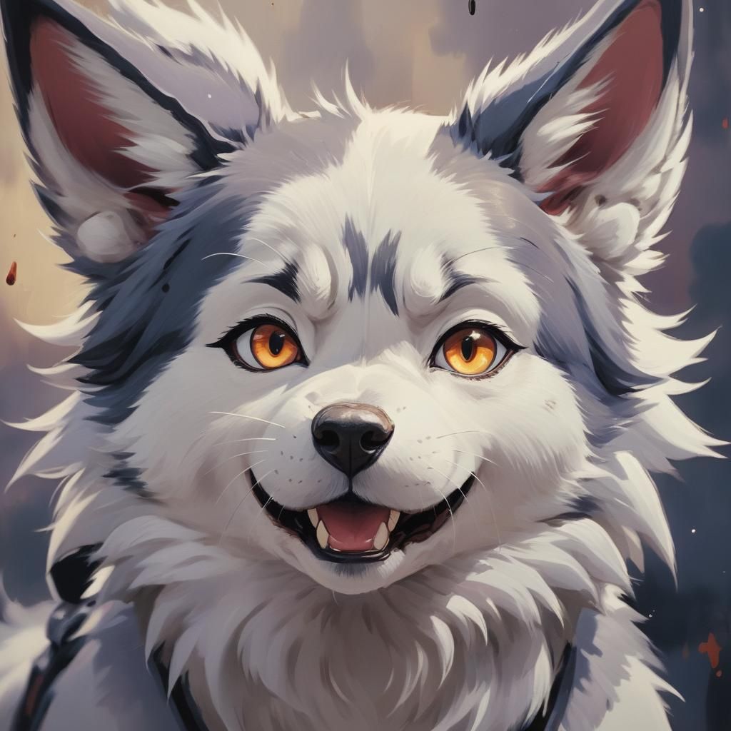 Anime Style Husky Oil Painting