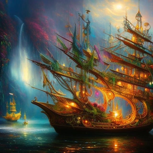Enchanted Fairy Pirate Ship in Fairytale Style