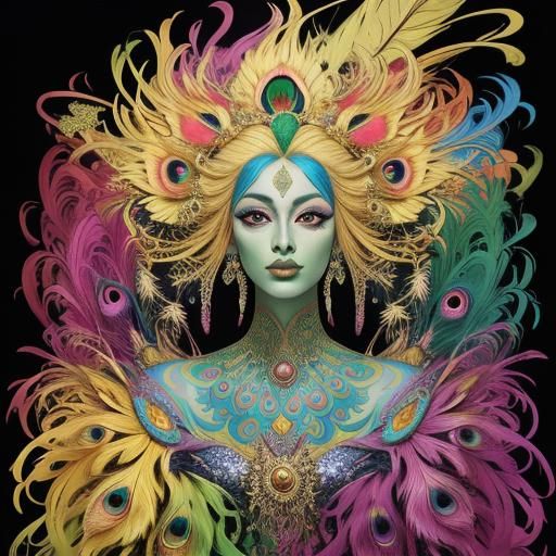 Abstract Dragon Peacock Woman in Expressionist Style