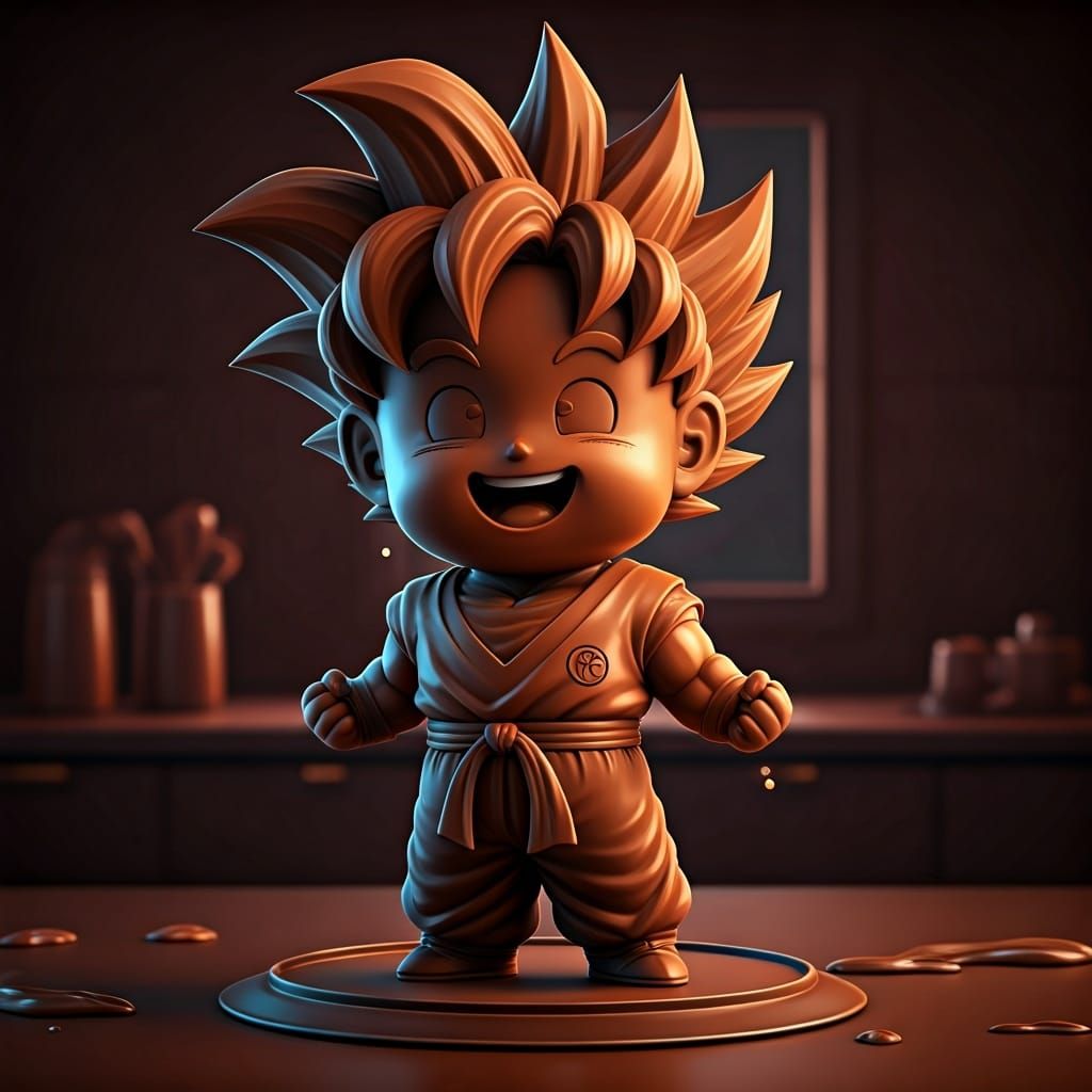 Victorious Chibi Goku Statue Made of Chocolate