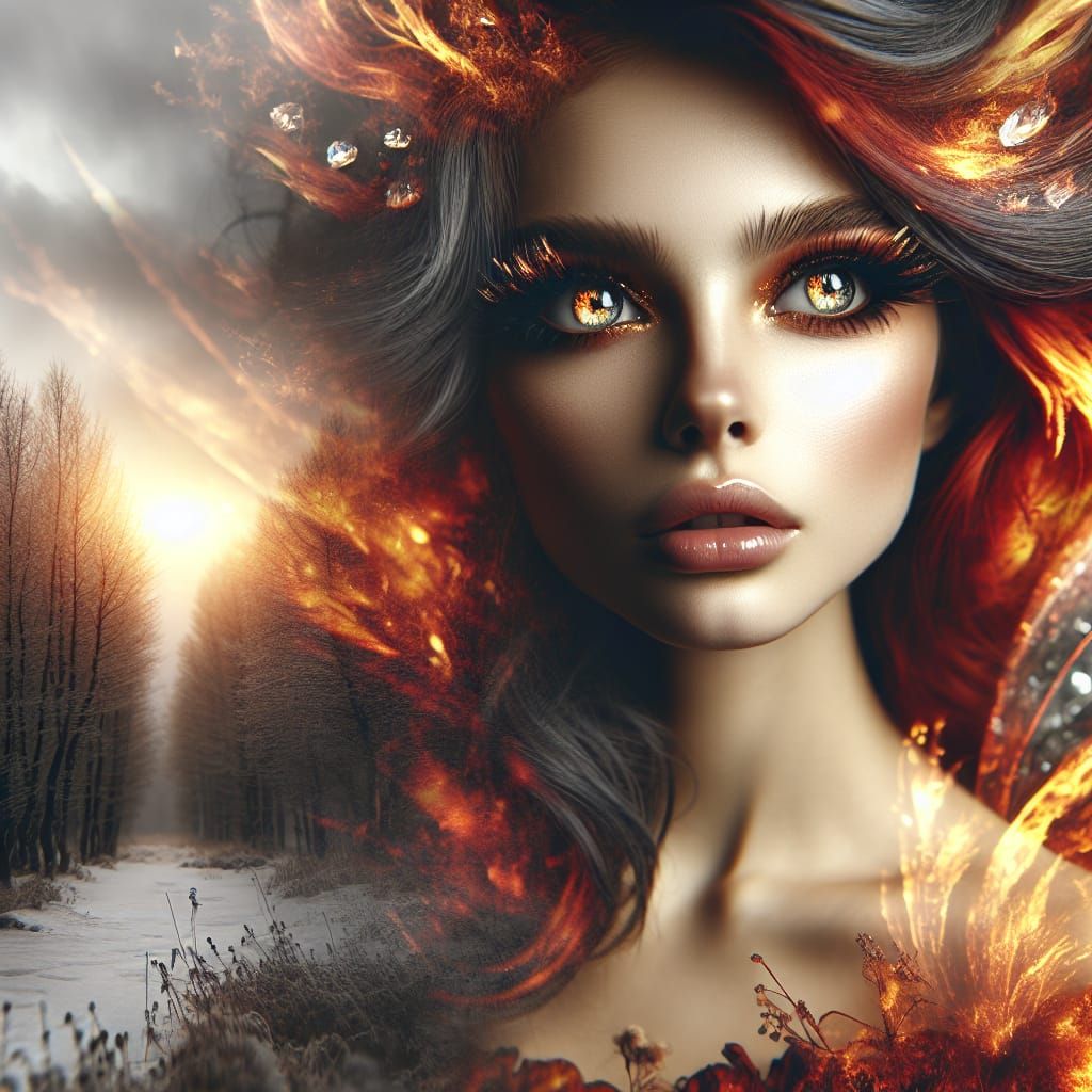 Double exposure. A captivating female lightning Fairy with d...