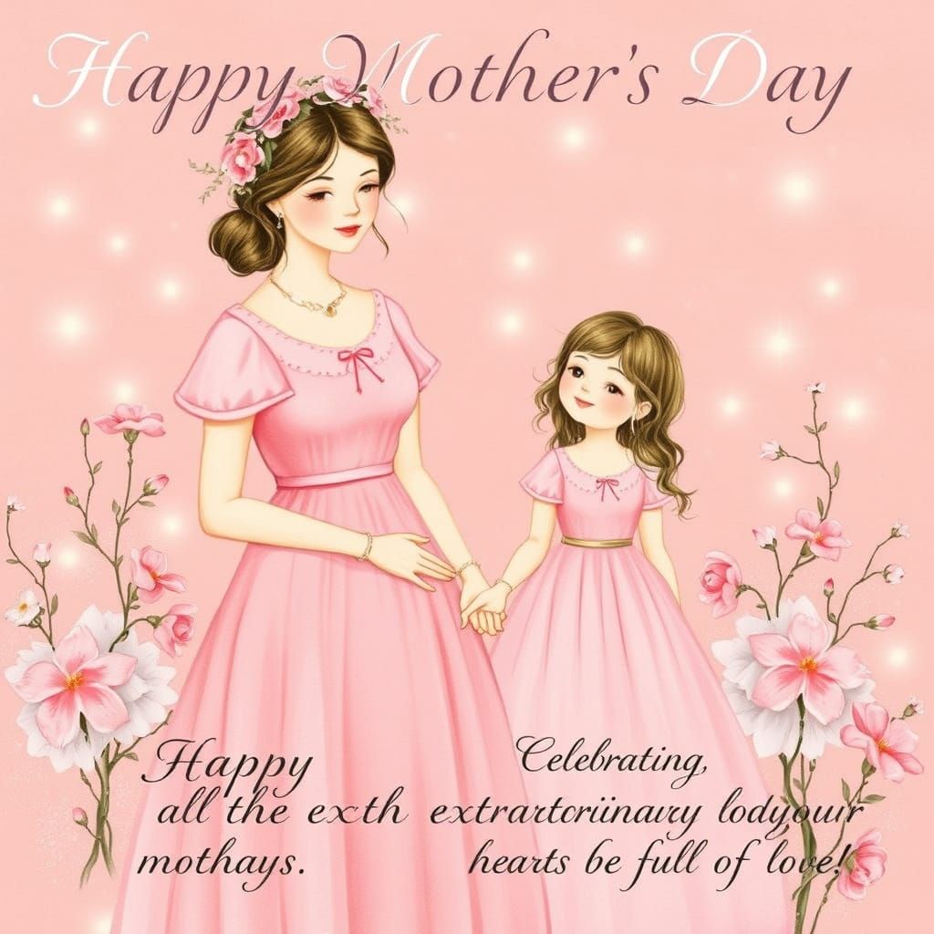 Mother and Daughter in Whimsical Floral Wonderland