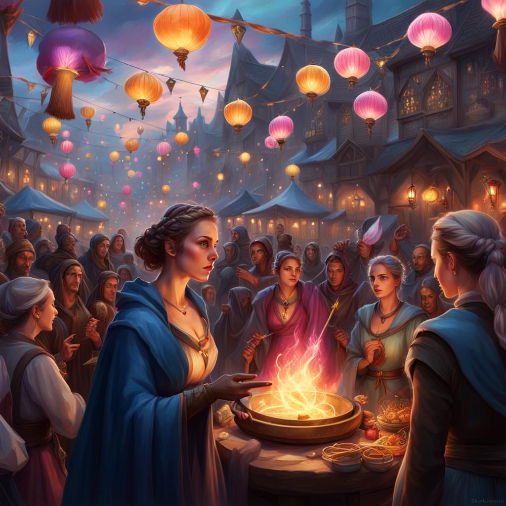 Enchanting Sorceress Conjures Magic in Medieval Market