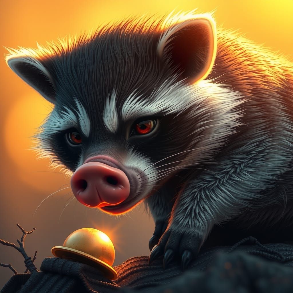 Pig-Raccoon Hybrid Portrait in Cinematic Lighting