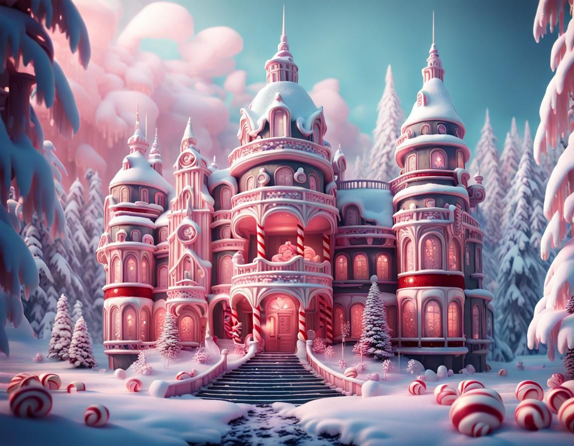 Marshmallow Palace in Candy Cane Forest, Digital Art