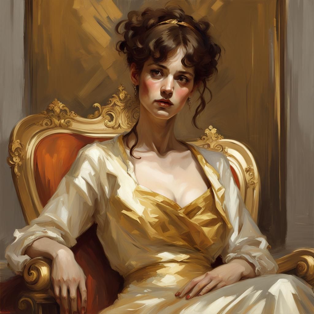 Gilded Loneliness: Woman in the Style of Sargent and Mucha