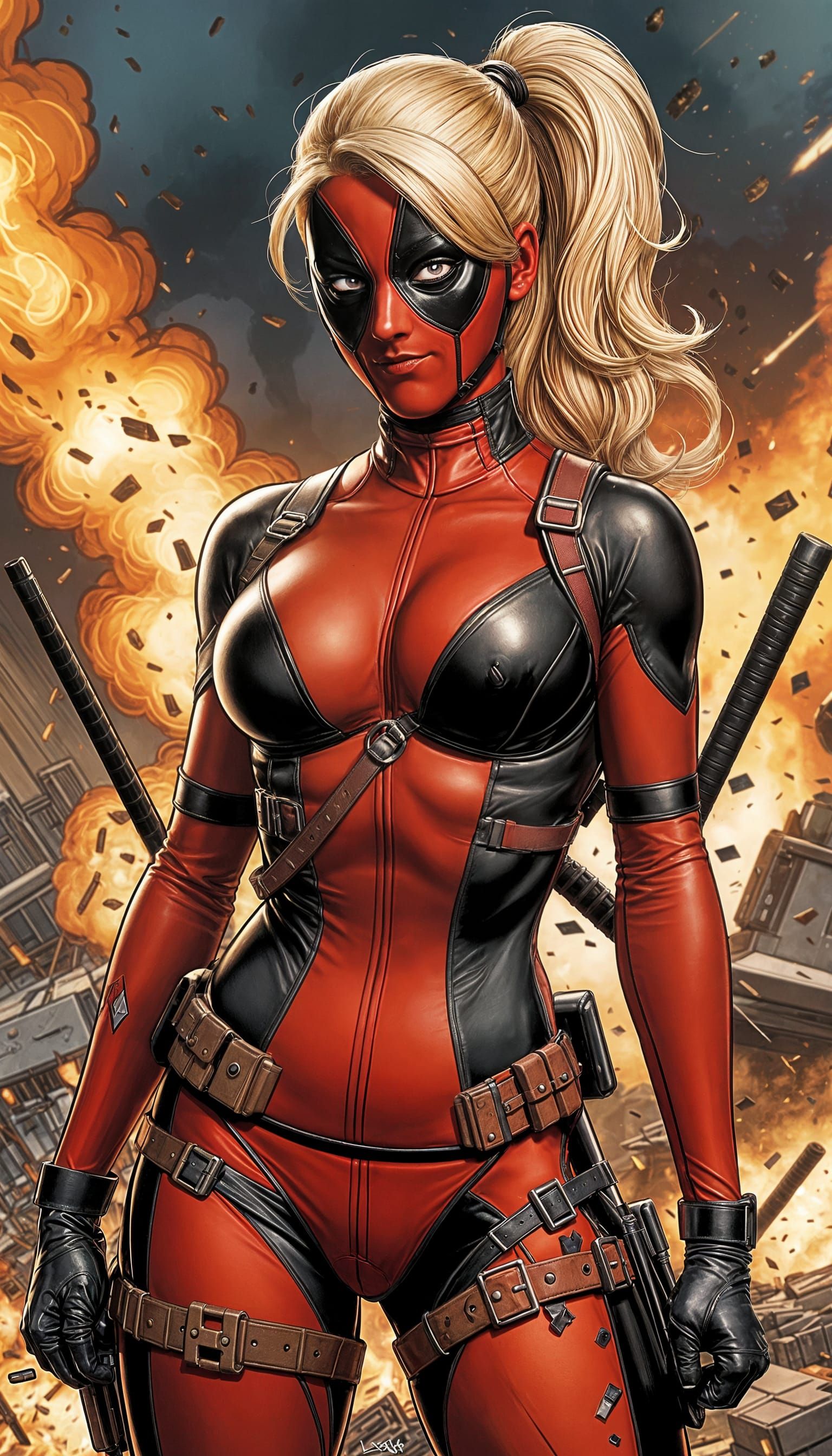 Voluptuous Lady Deadpool in Comic Book Art Style