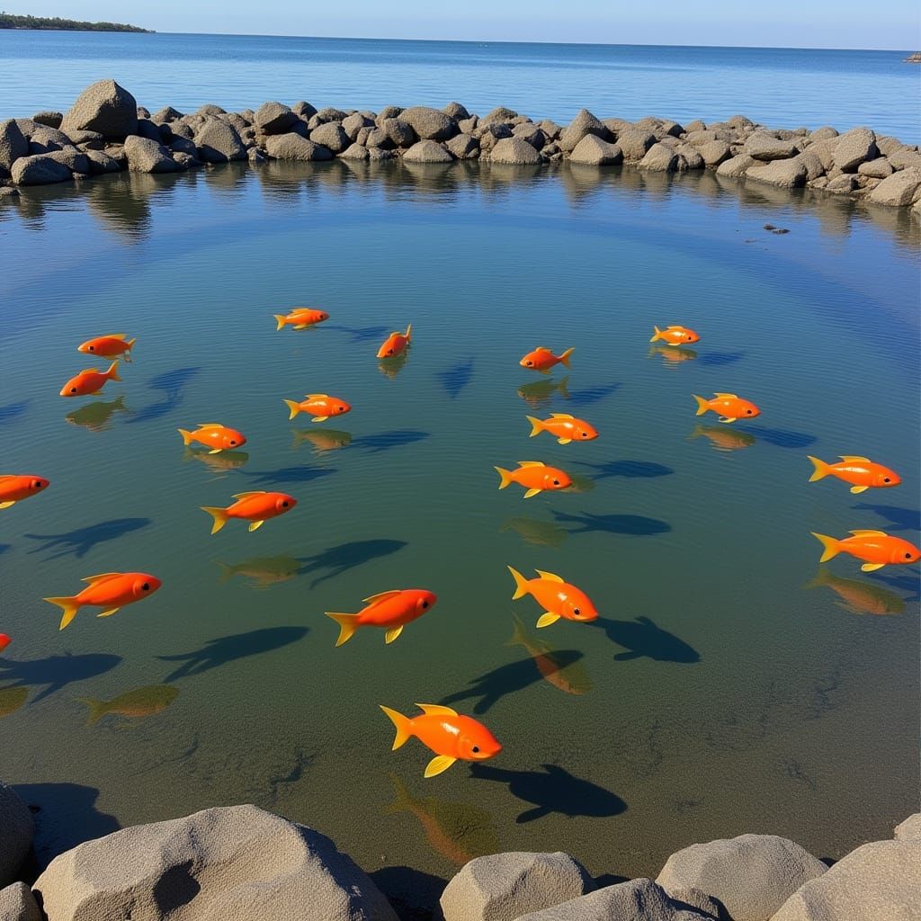 Goldfish Swimming in a Tranquil Tidal Pool
