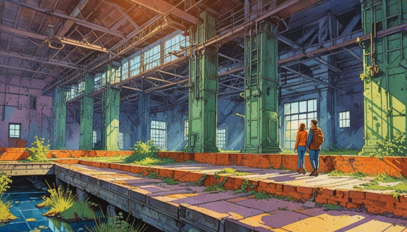 Exploring Abandoned Factory: Comic Book Style Illustration