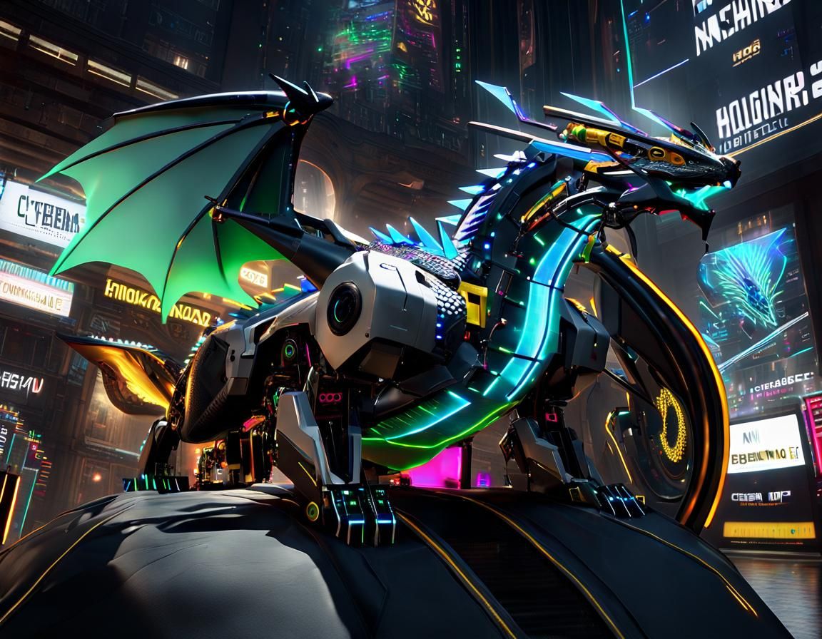 Cybernetic Dragon in Cyberpunk Style