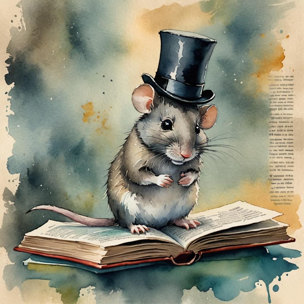 Mouse Reads Newspaper in Whimsical Watercolor Style