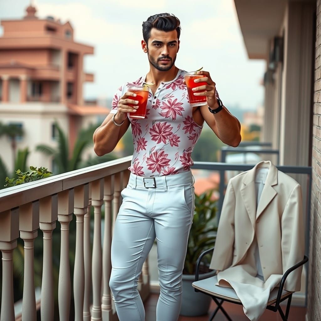 AI Image of Handsome Muscular Man on Balcony
