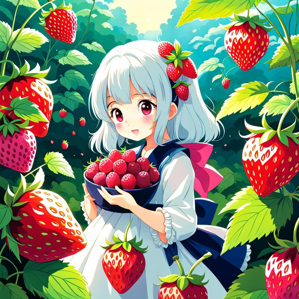 Strawberry Raspberry Blackberry in Anime Style