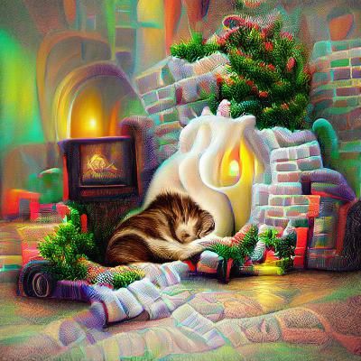 Cozy Christmas Cat in Renaissance Style