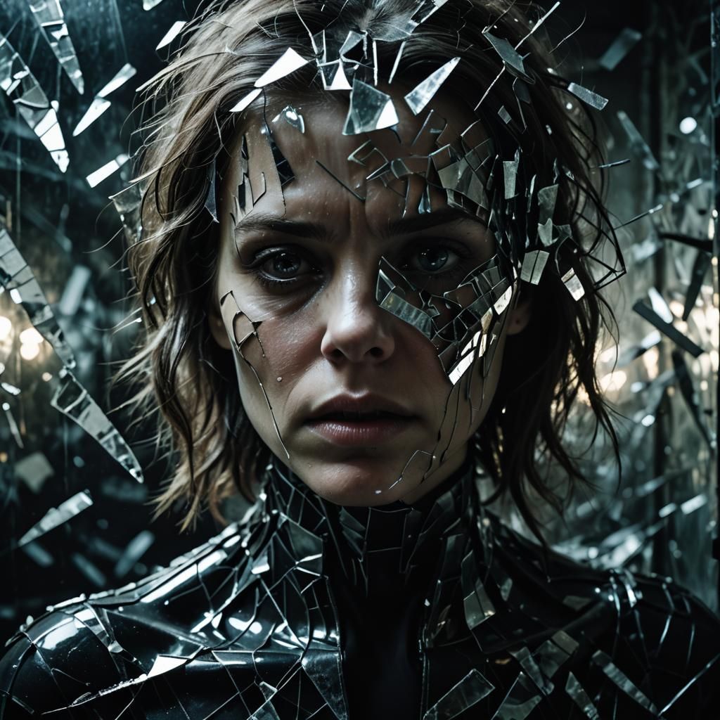Shattered Reflections: A Dark Surreal Portrait