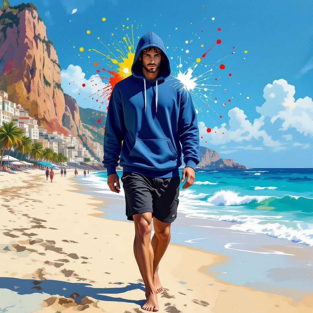 Alexander The Great on Beach in Hoodie