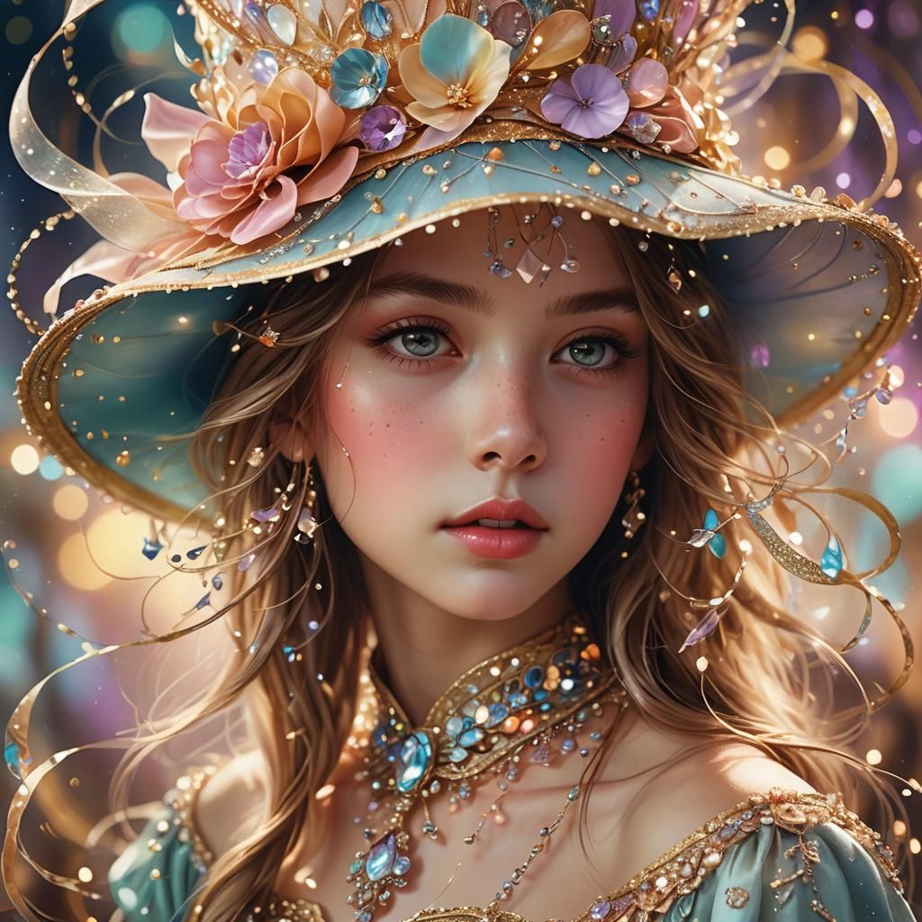 Fantasy Portrait: Girl with Glimmering Hat Digital Art
