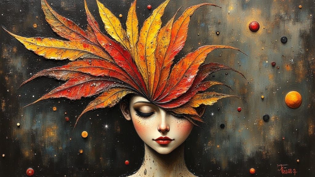 Surreal Autumn Leaves Head as Abstract Art