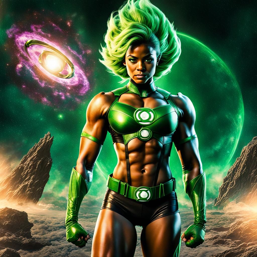 Powerful Green Lantern Super Saiyan Woman in Space