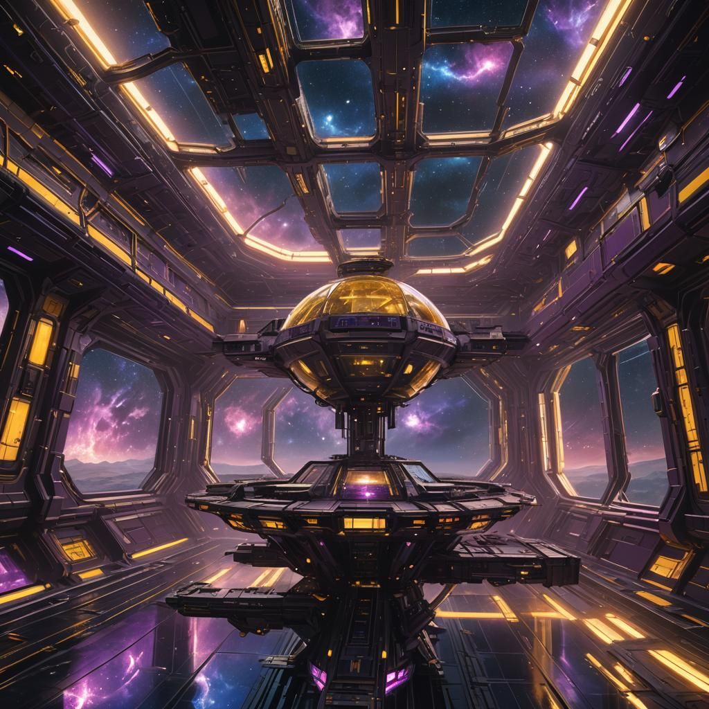 Dark Fantasy Space Station in Art Nouveau Style