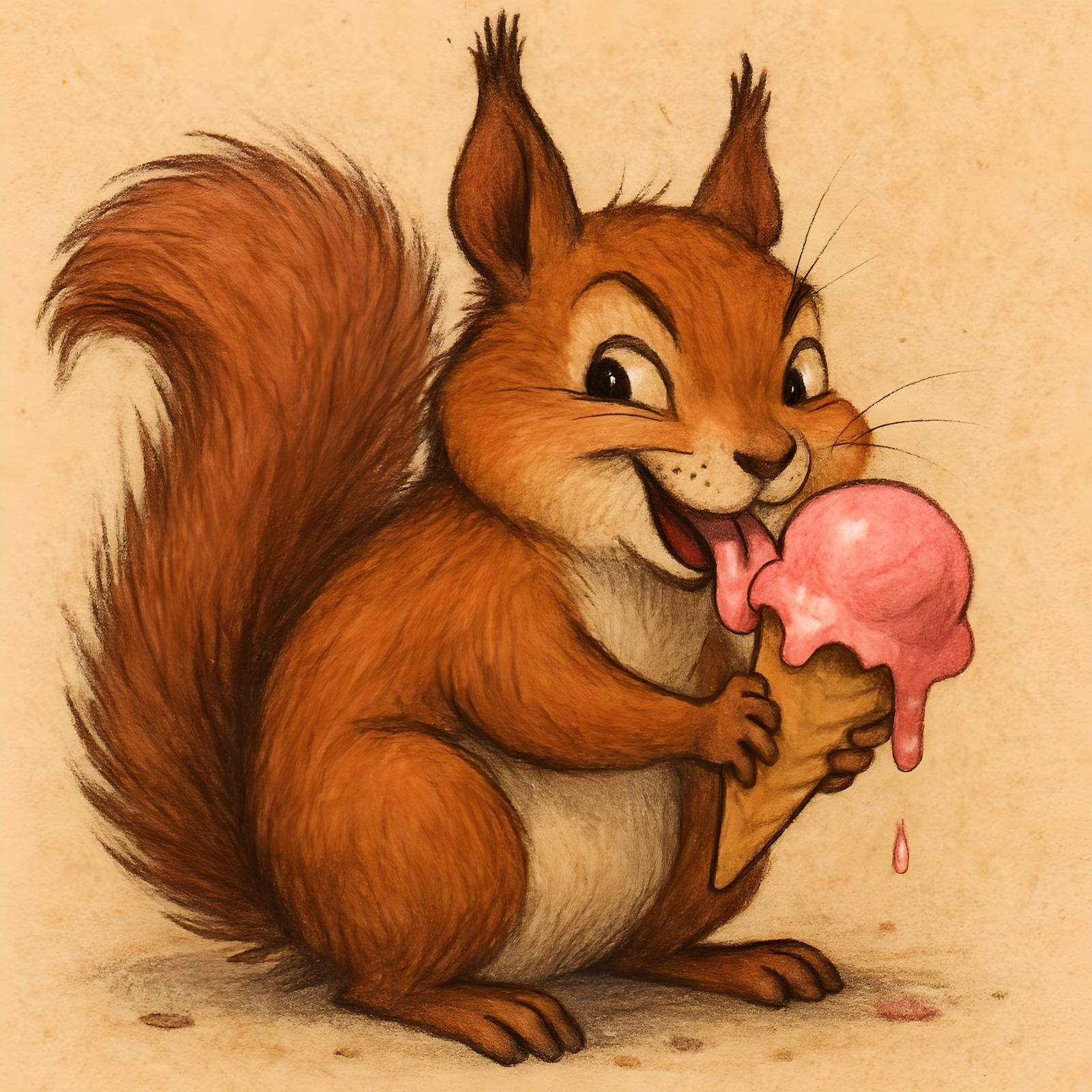 Mischievous Squirrel Enjoys Ice Cream Cone
