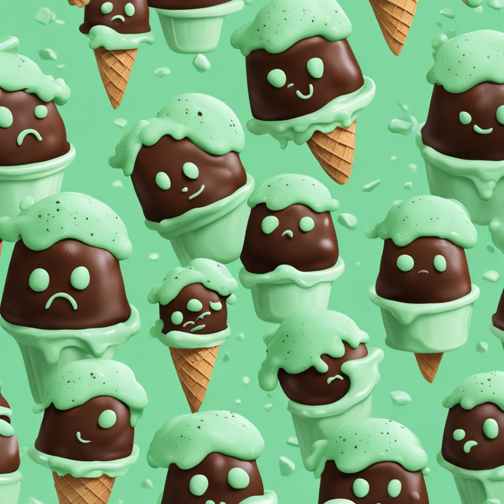 Mint Chocolate Ice Cream Blob with Face