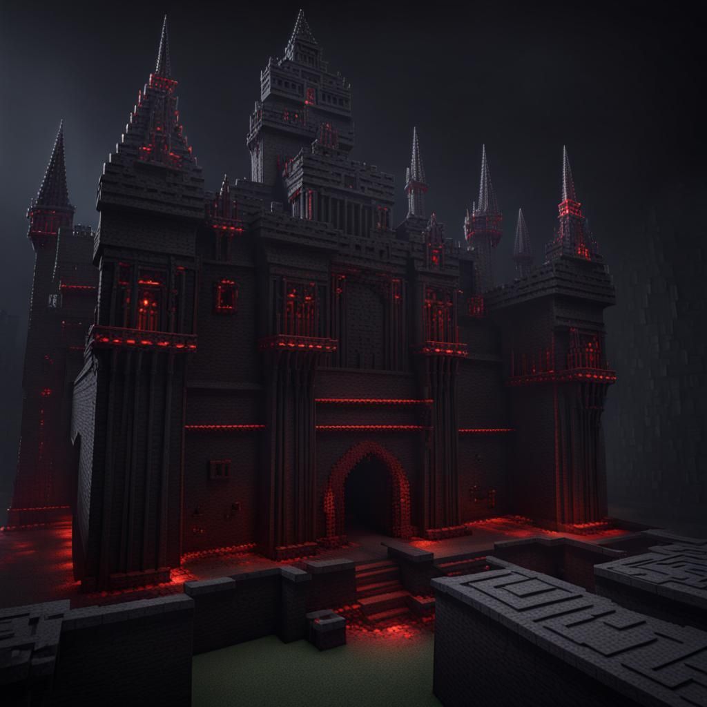 Dark Evil Minecraft Castle Maze in Detailed Matte Painting