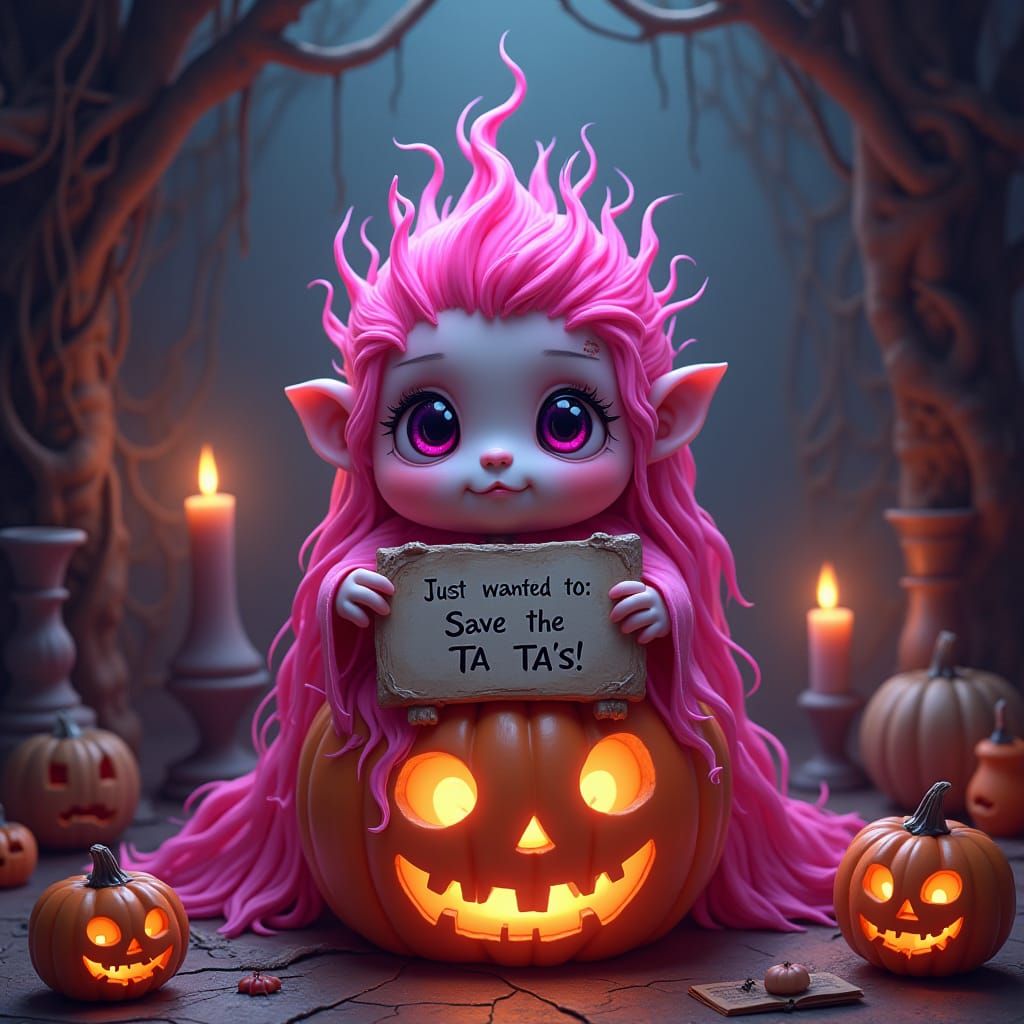 Chibi Bride of Frankenstein in Halloween Scene