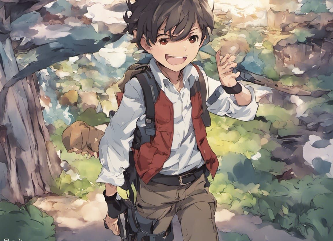 Adventurous Child in Anime Key Visual Style