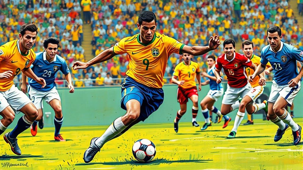Ronaldo R9 Dribbling in Pop Art Style