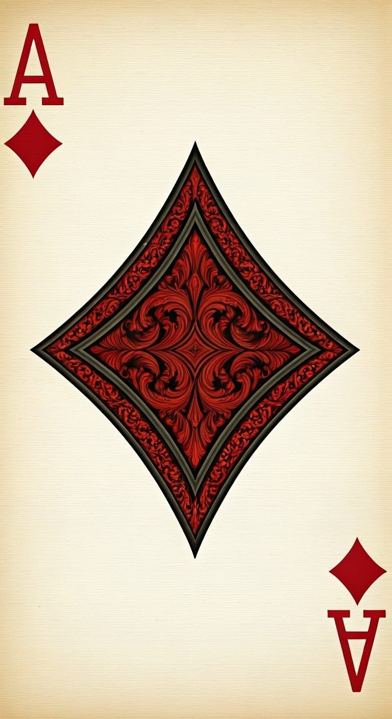 Baroque Ace of Diamonds Playing Card with Intricate Carvings