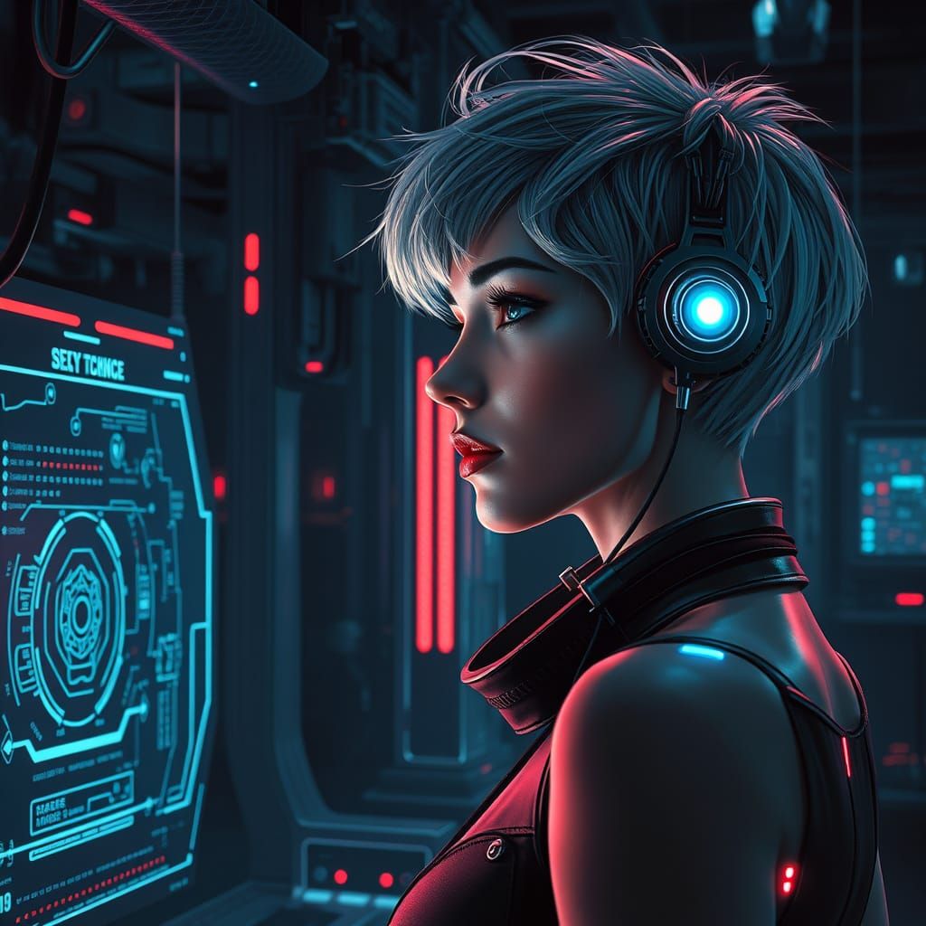 Futuristic Woman Longingly Gazing at Holographic AI Interfac...