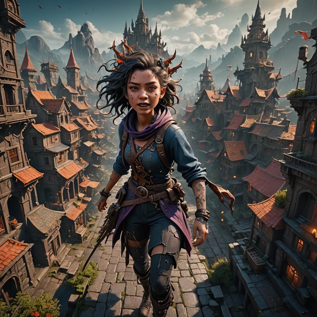 Fantastical Girl in Detailed Matte Painting