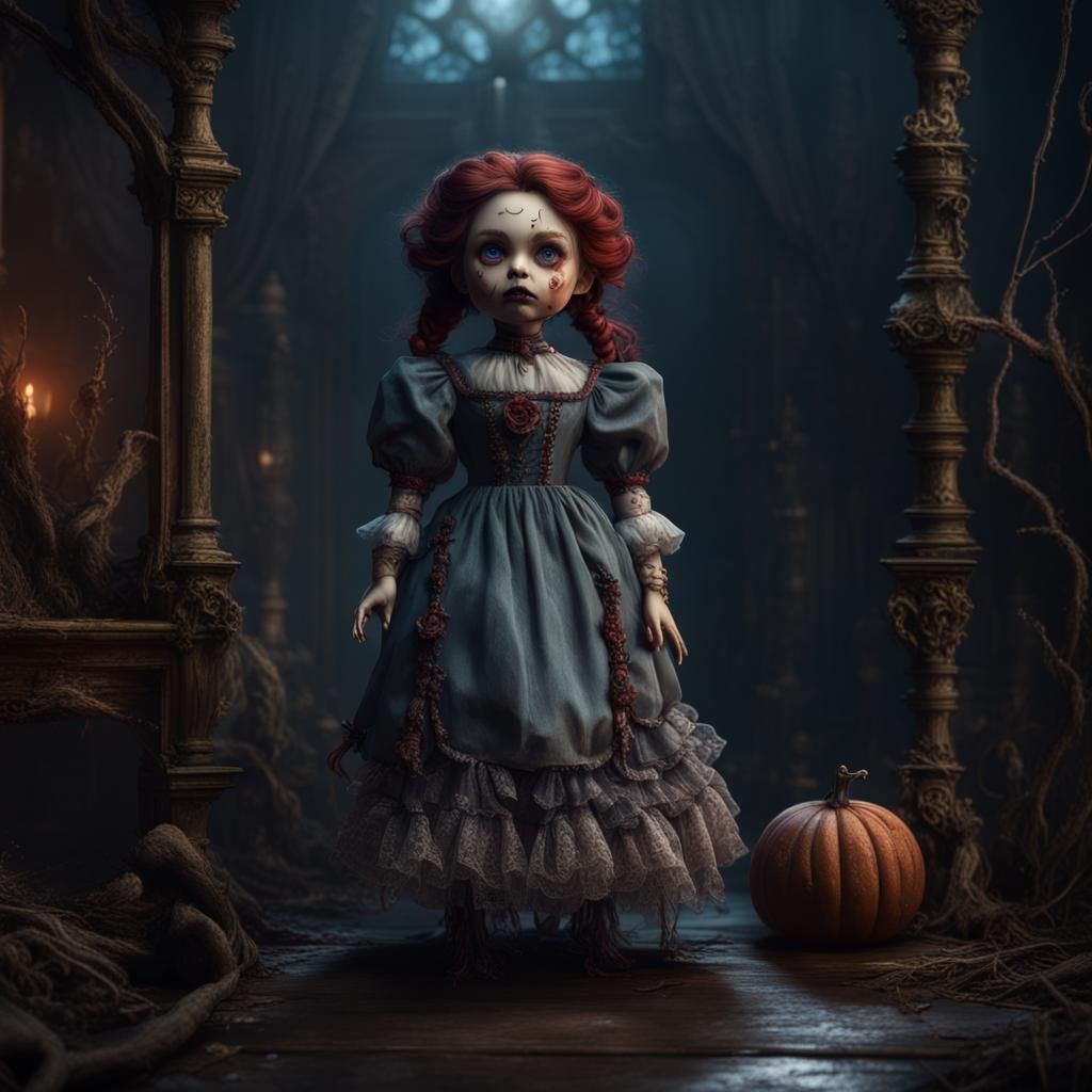 Haunted Doll: Detailed Matte Painting in Deep Color
